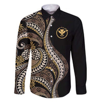 Hawaii Pineapple Brown Tribal Pattern Family Matching Long Sleeve Bodycon Dress and Hawaiian Shirt - Polynesian Pride