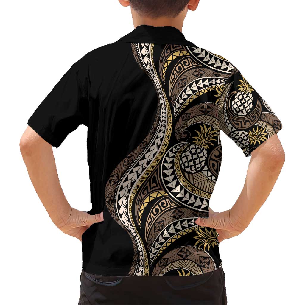 Hawaii Pineapple Brown Tribal Pattern Family Matching Puletasi and Hawaiian Shirt - Polynesian Pride