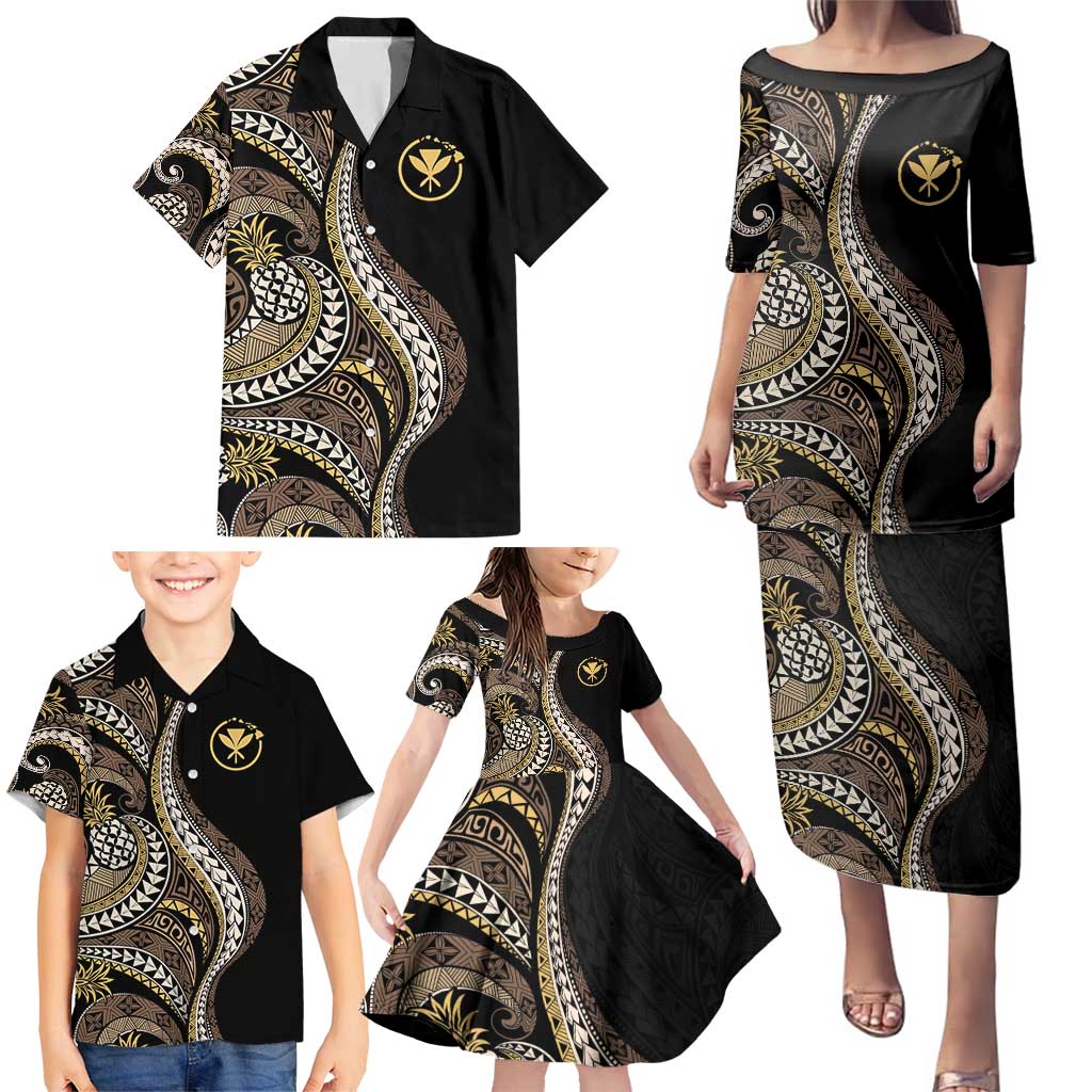Hawaii Pineapple Brown Tribal Pattern Family Matching Puletasi and Hawaiian Shirt - Polynesian Pride