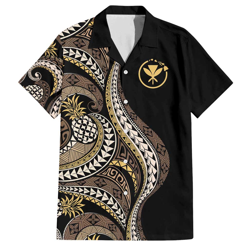 Hawaii Pineapple Brown Tribal Pattern Family Matching Puletasi and Hawaiian Shirt - Polynesian Pride