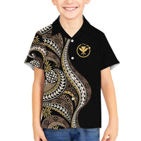 Hawaii Pineapple Brown Tribal Pattern Family Matching Short Sleeve Bodycon Dress and Hawaiian Shirt - Polynesian Pride