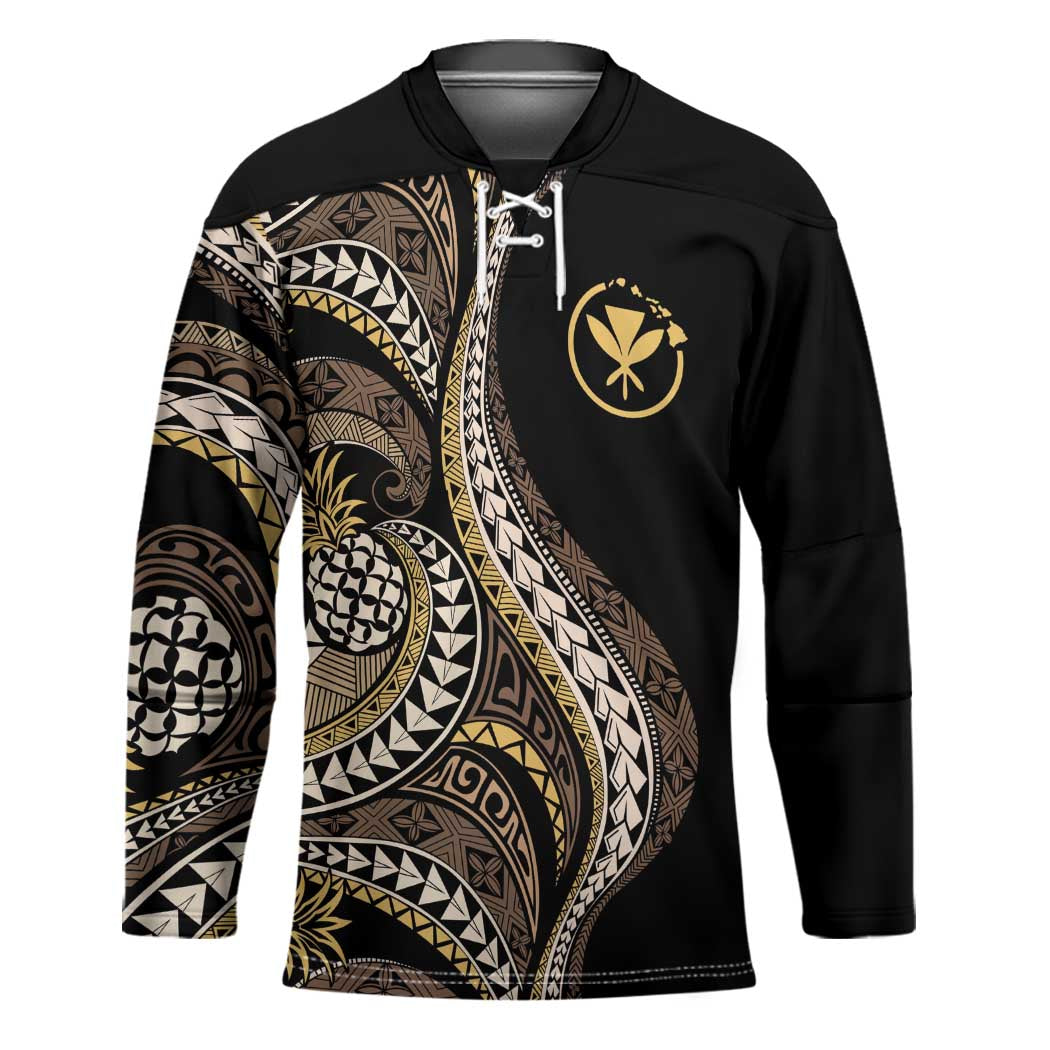 Hawaii Pineapple Brown Tribal Pattern Hockey Jersey - Polynesian Pride