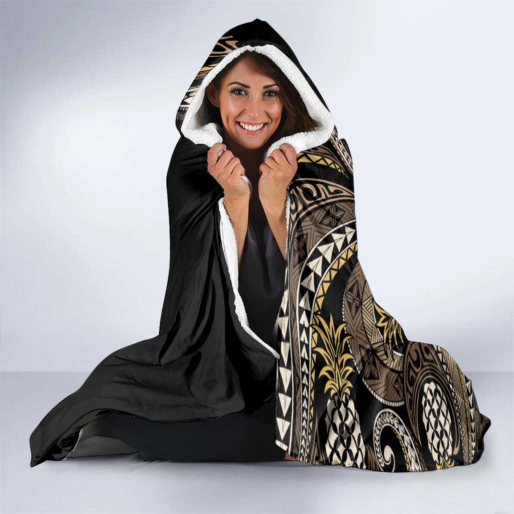 Hawaii Pineapple Brown Tribal Pattern Hooded Blanket - Polynesian Pride