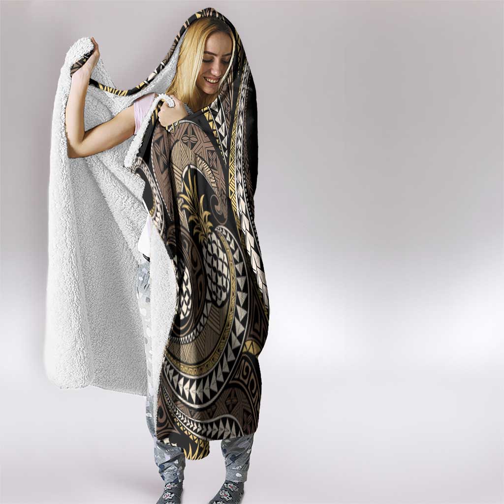 Hawaii Pineapple Brown Tribal Pattern Hooded Blanket - Polynesian Pride