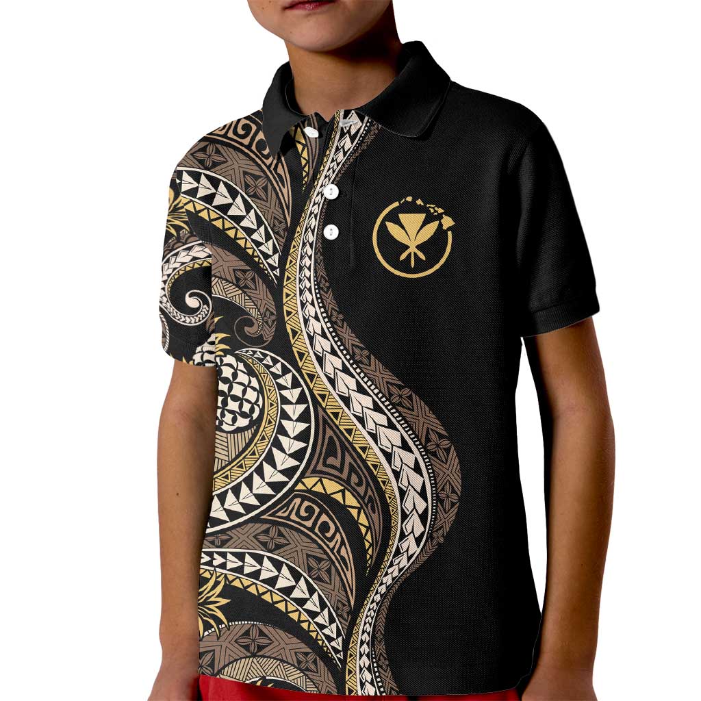 Hawaii Pineapple Brown Tribal Pattern Kid Polo Shirt - Polynesian Pride