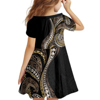 Hawaii Pineapple Brown Tribal Pattern Kid Short Sleeve Dress - Polynesian Pride