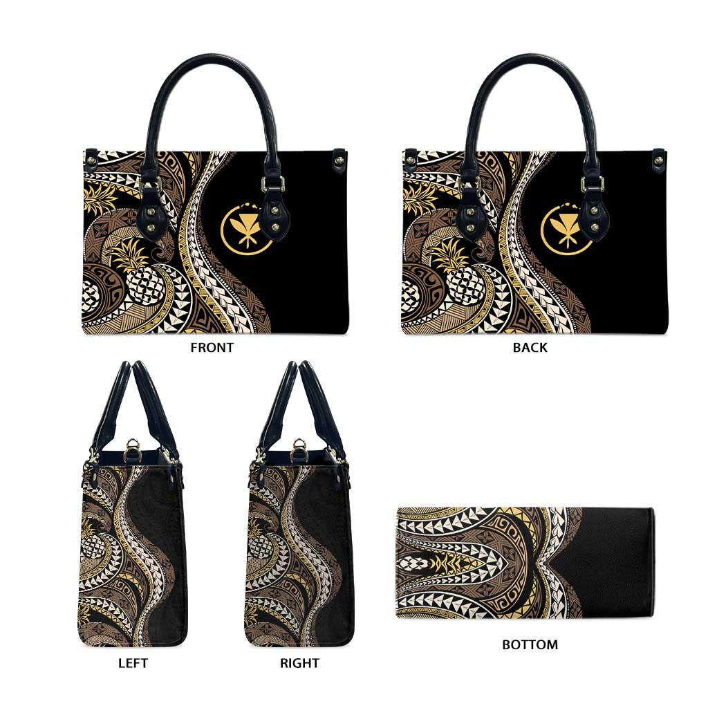 Hawaii Pineapple Brown Tribal Pattern Leather Bag - Polynesian Pride