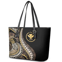 Hawaii Pineapple Brown Tribal Pattern Leather Tote Bag - Polynesian Pride