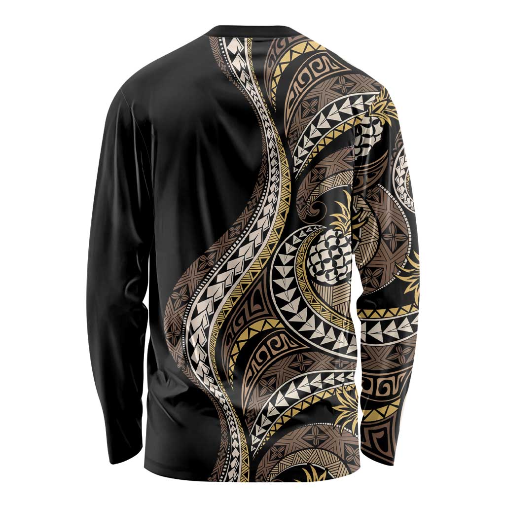 Hawaii Pineapple Brown Tribal Pattern Long Sleeve Shirt - Polynesian Pride