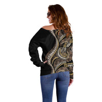 Hawaii Pineapple Brown Tribal Pattern Off Shoulder Sweater - Polynesian Pride