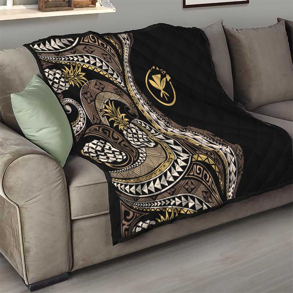 Hawaii Pineapple Brown Tribal Pattern Quilt - Polynesian Pride