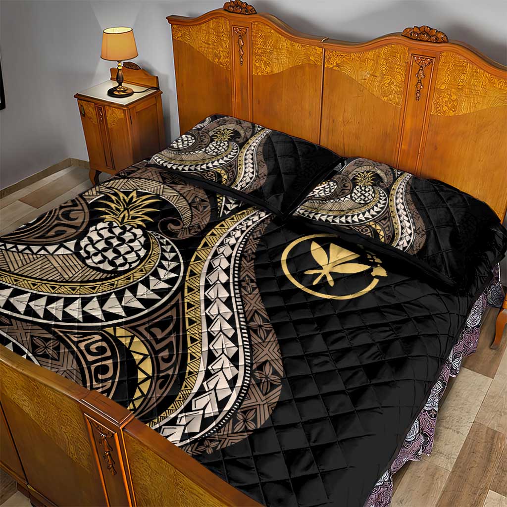 Hawaii Pineapple Brown Tribal Pattern Quilt Bed Set - Polynesian Pride