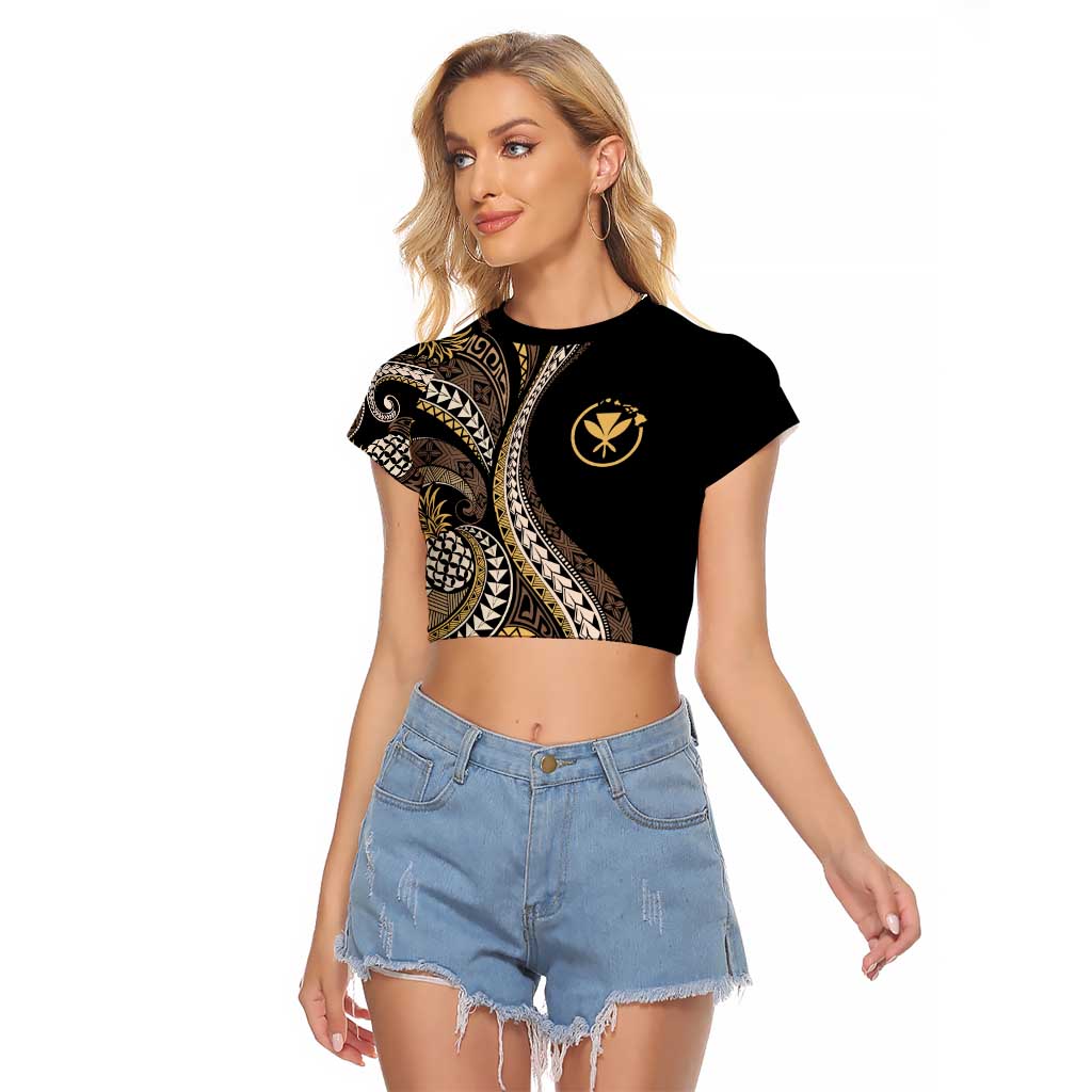 Hawaii Pineapple Brown Tribal Pattern Raglan Cropped T Shirt - Polynesian Pride