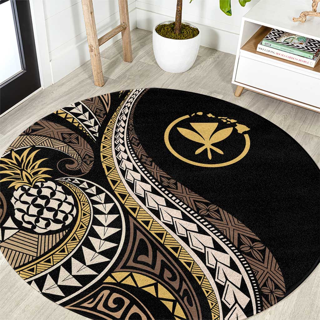 Hawaii Pineapple Brown Tribal Pattern Round Carpet - Polynesian Pride