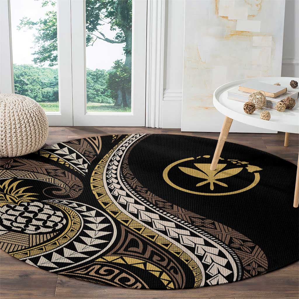 Hawaii Pineapple Brown Tribal Pattern Round Carpet - Polynesian Pride