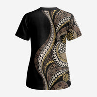 Hawaii Pineapple Brown Tribal Pattern Scrub Top - Polynesian Pride
