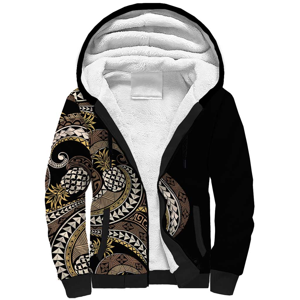 Hawaii Pineapple Brown Tribal Pattern Sherpa Hoodie - Polynesian Pride