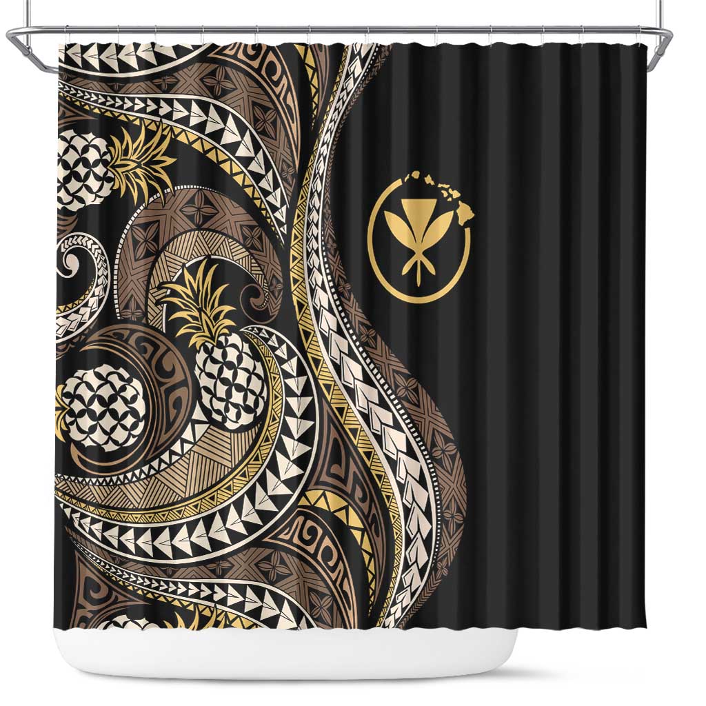 Hawaii Pineapple Brown Tribal Pattern Shower Curtain - Polynesian Pride