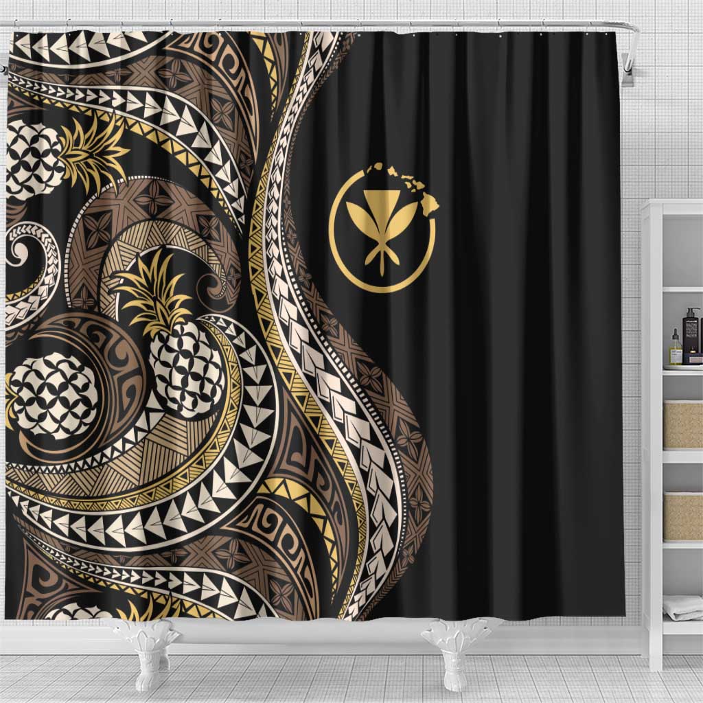 Hawaii Pineapple Brown Tribal Pattern Shower Curtain - Polynesian Pride