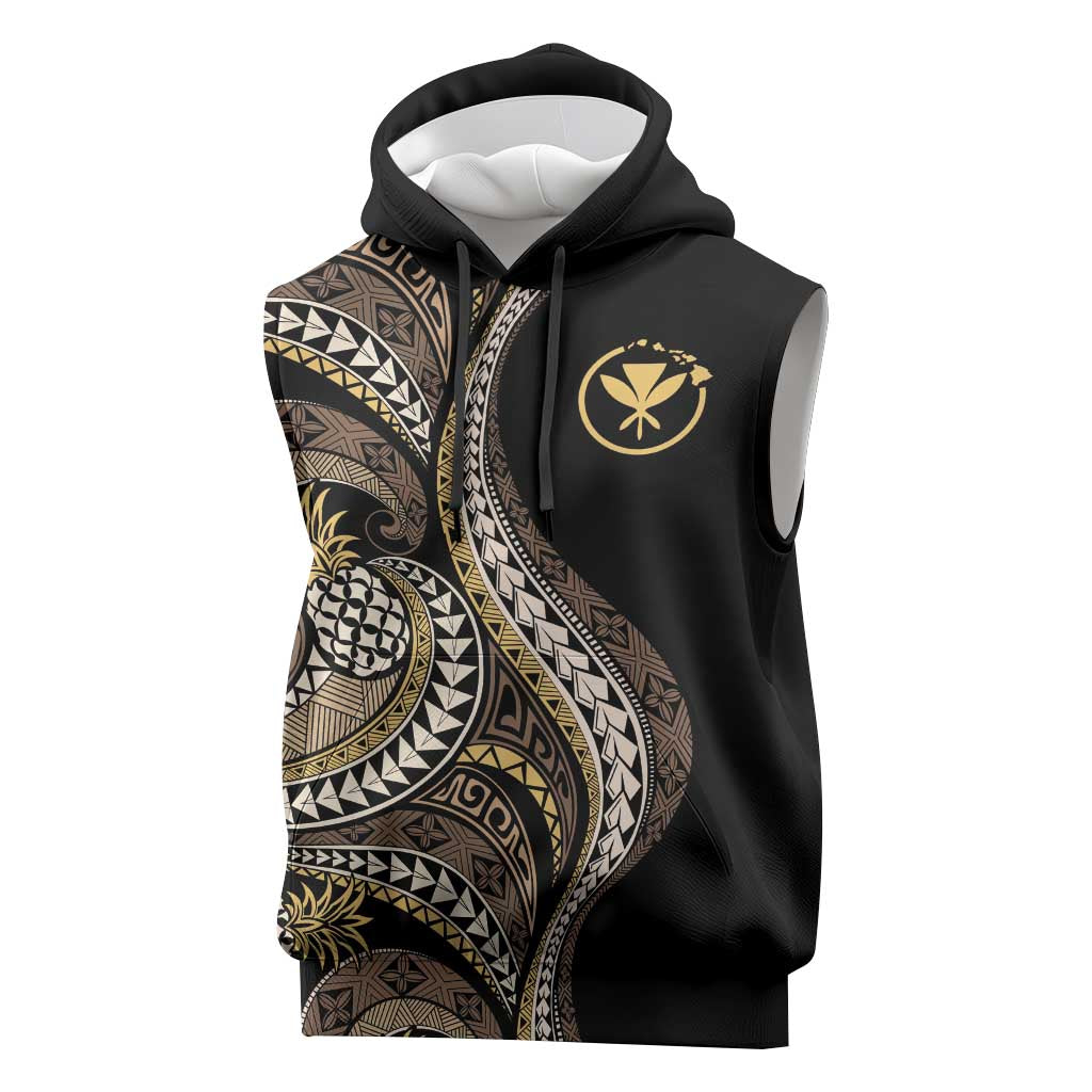 Hawaii Pineapple Brown Tribal Pattern Sleeveless Hoodie - Polynesian Pride