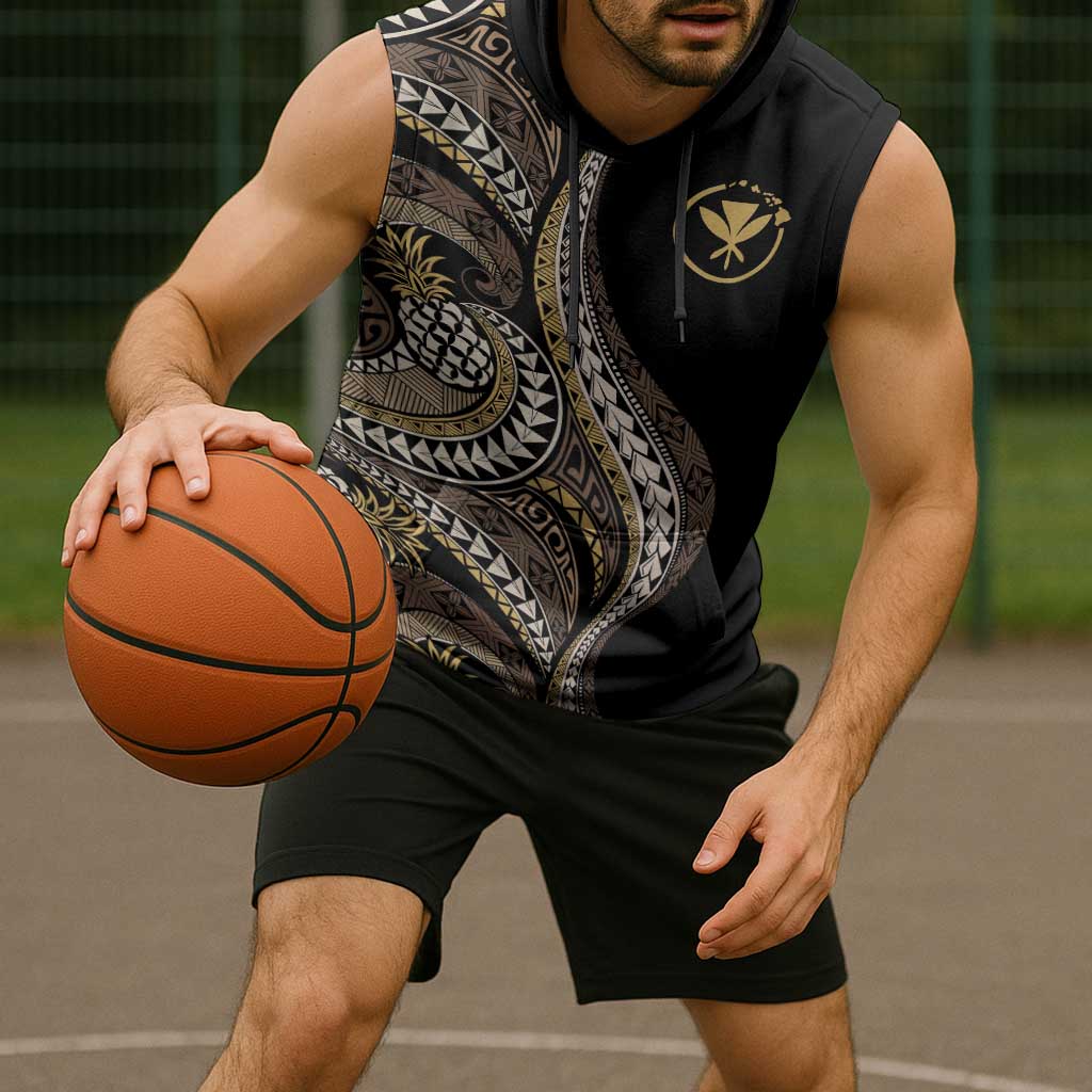 Hawaii Pineapple Brown Tribal Pattern Sleeveless Hoodie - Polynesian Pride