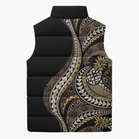 Hawaii Pineapple Brown Tribal Pattern Sleeveless Puffer Jacket - Polynesian Pride