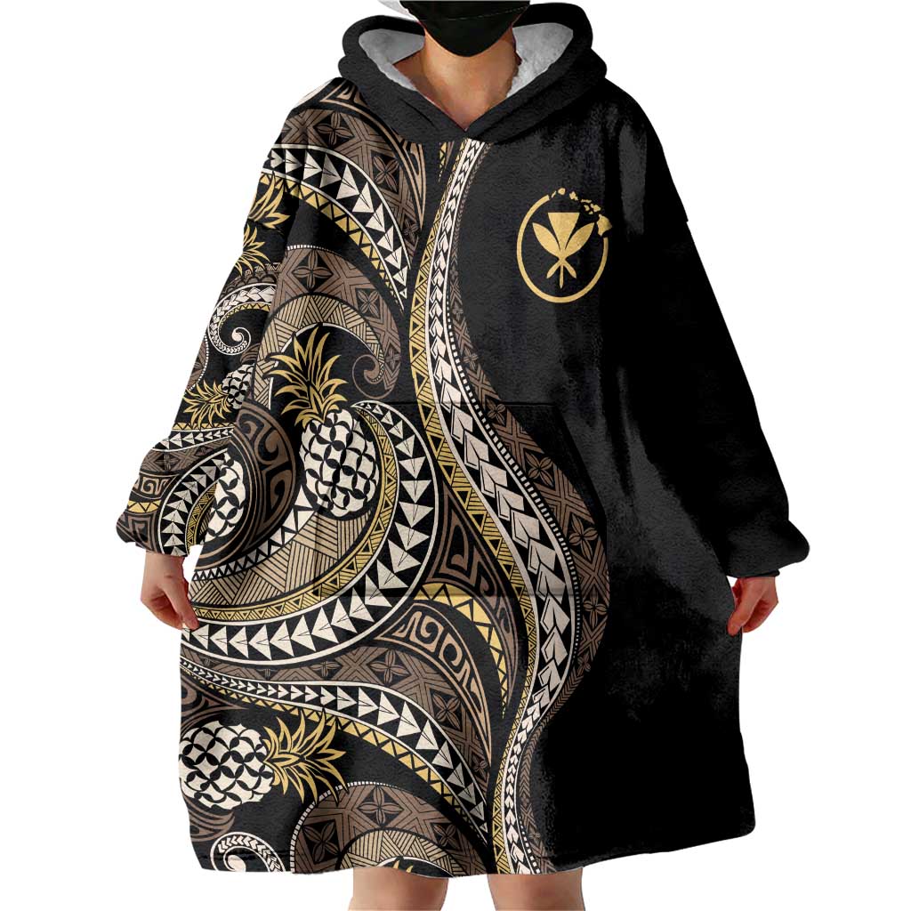 Hawaii Pineapple Brown Tribal Pattern Wearable Blanket Hoodie - Polynesian Pride