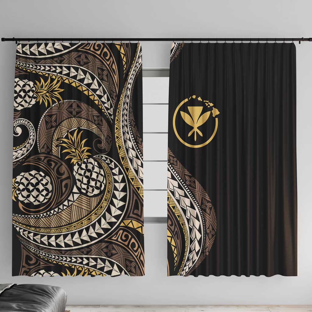 Hawaii Pineapple Brown Tribal Pattern Window Curtain - Polynesian Pride