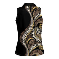 Hawaii Pineapple Brown Tribal Pattern Women Sleeveless Polo Shirt - Polynesian Pride