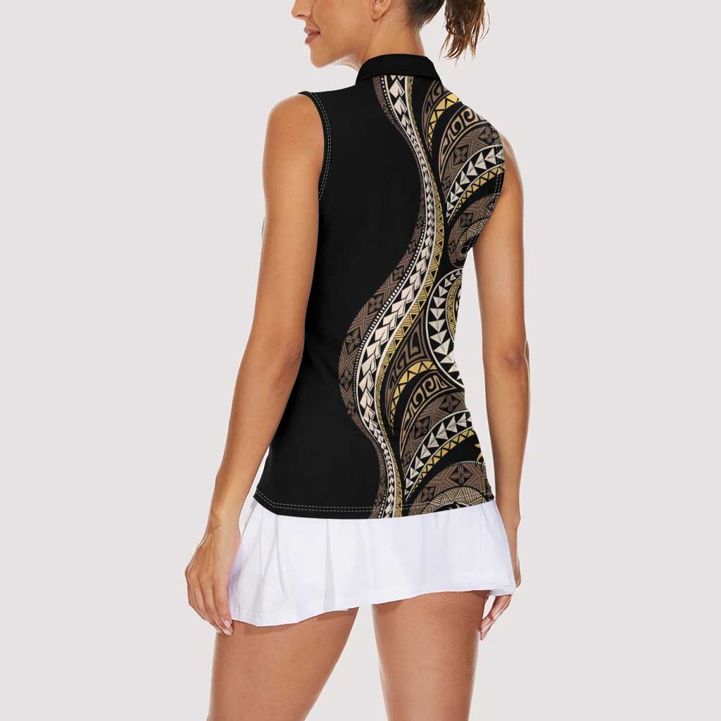 Hawaii Pineapple Brown Tribal Pattern Women Sleeveless Polo Shirt - Polynesian Pride