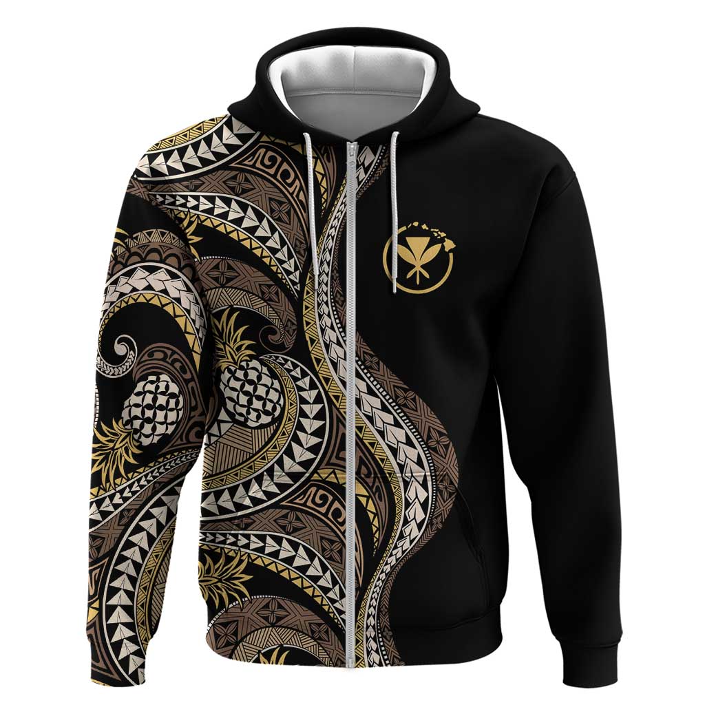 Hawaii Pineapple Brown Tribal Pattern Zip Hoodie - Polynesian Pride