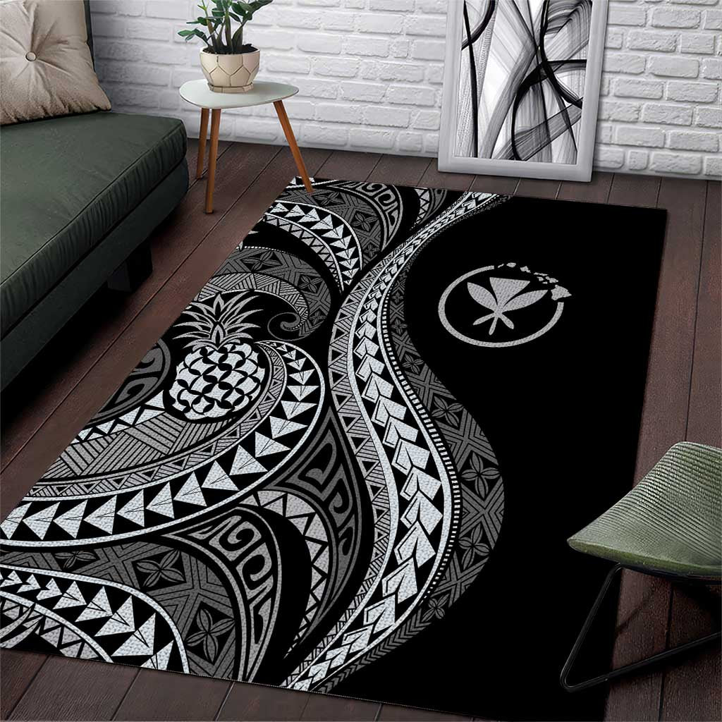 Hawaii Pineapple Gray Scale Tribal Pattern Area Rug - Polynesian Pride