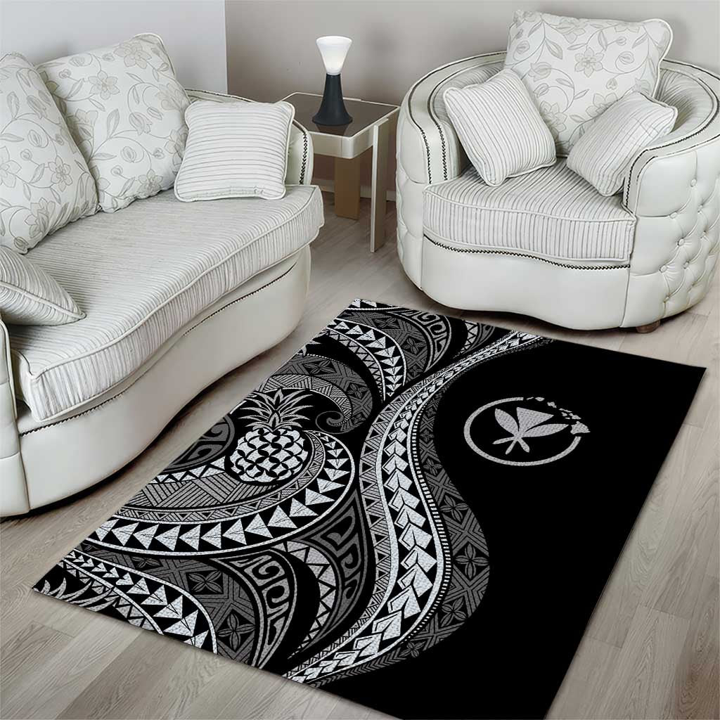 Hawaii Pineapple Gray Scale Tribal Pattern Area Rug - Polynesian Pride