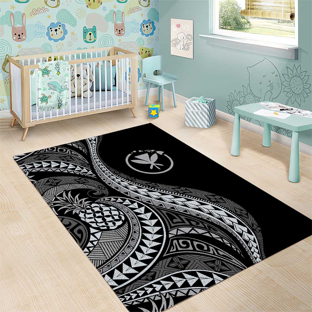 Hawaii Pineapple Gray Scale Tribal Pattern Area Rug - Polynesian Pride