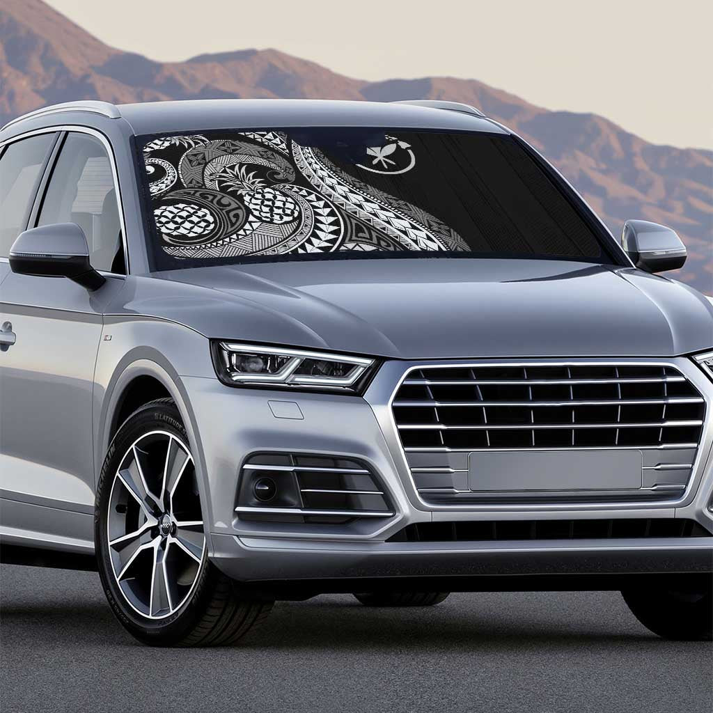 Hawaii Pineapple Gray Scale Tribal Pattern Auto Sun Shade - Polynesian Pride