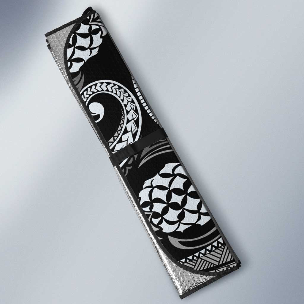 Hawaii Pineapple Gray Scale Tribal Pattern Auto Sun Shade - Polynesian Pride
