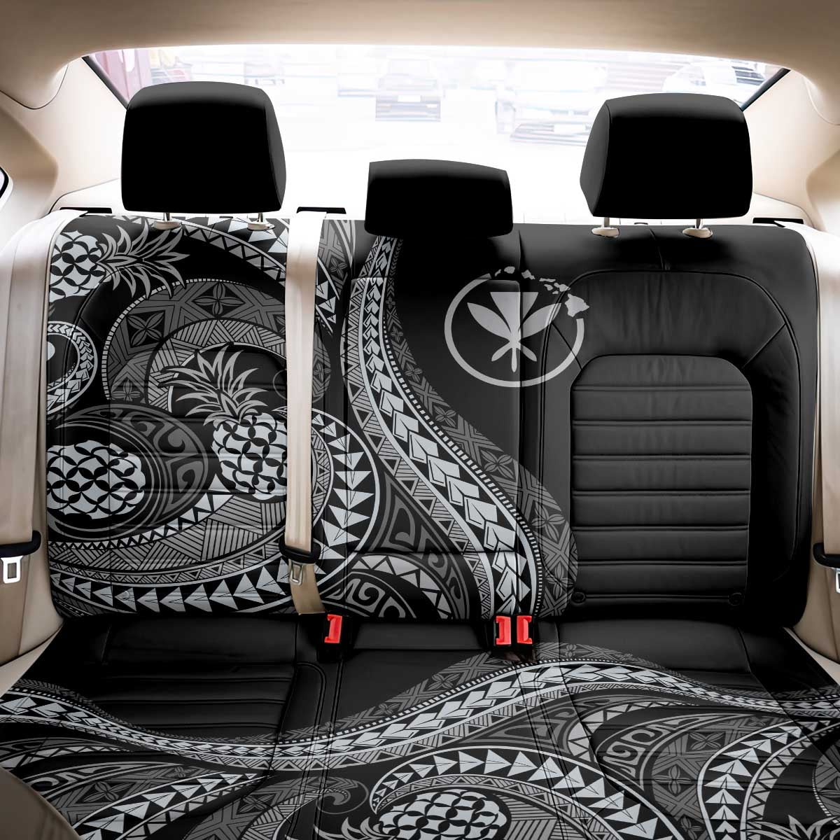 Hawaii Pineapple Gray Scale Tribal Pattern Back Car Seat Cover - Polynesian Pride