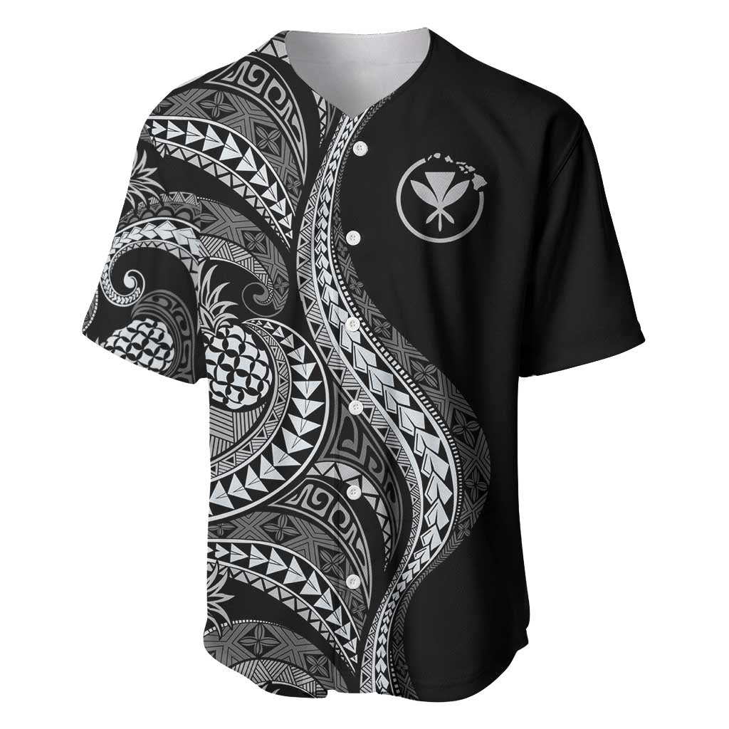 Hawaii Pineapple Gray Scale Tribal Pattern Baseball Jersey - Polynesian Pride