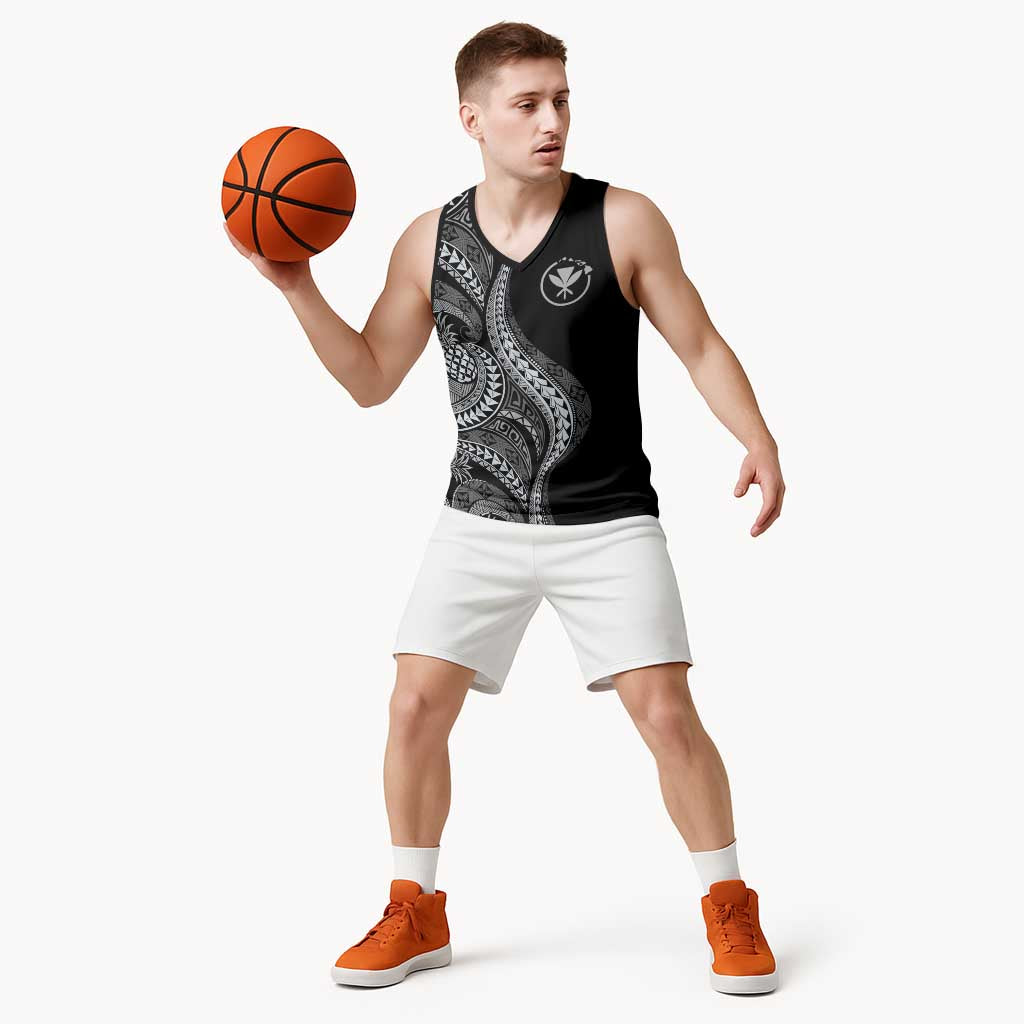 Hawaii Pineapple Gray Scale Tribal Pattern Basketball Jersey - Polynesian Pride