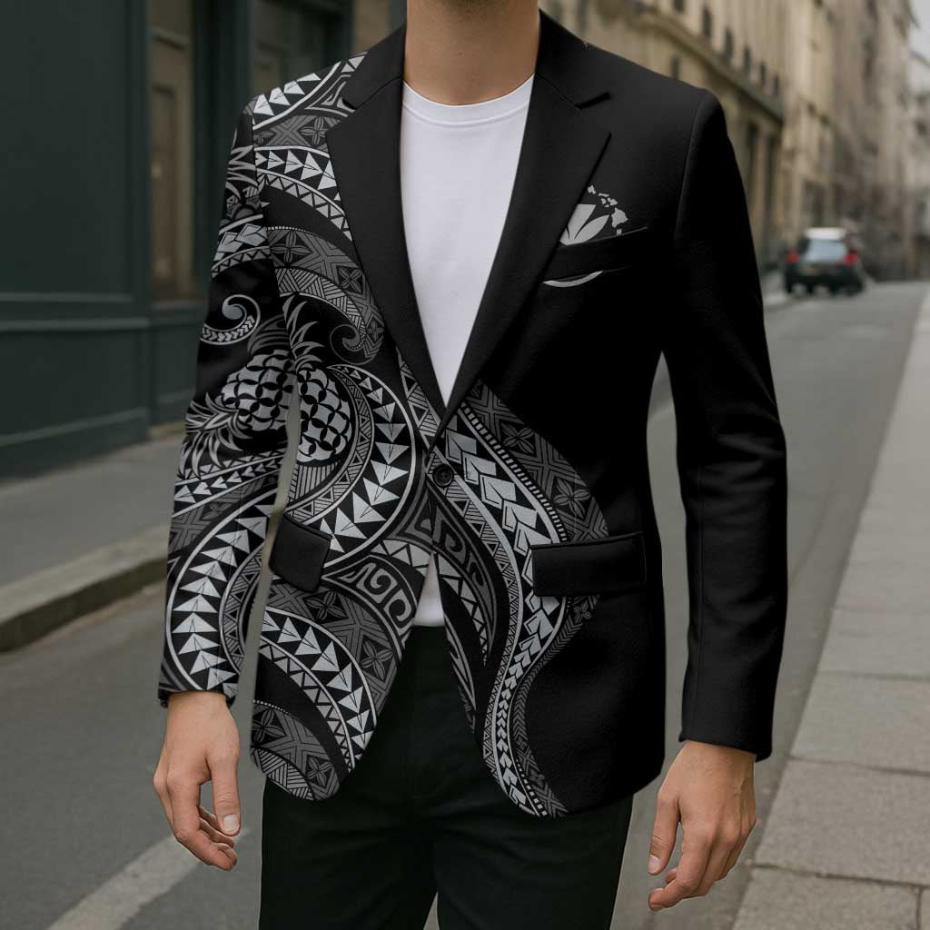 Hawaii Pineapple Gray Scale Tribal Pattern Blazer - Polynesian Pride