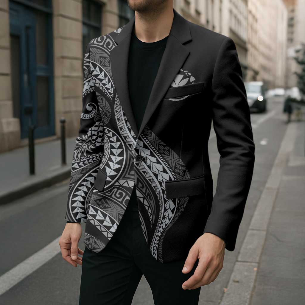 Hawaii Pineapple Gray Scale Tribal Pattern Blazer - Polynesian Pride