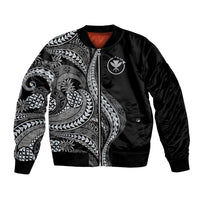Hawaii Pineapple Gray Scale Tribal Pattern Bomber Jacket - Polynesian Pride