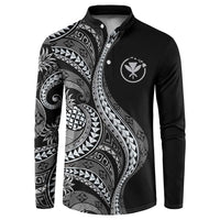 Hawaii Pineapple Gray Scale Tribal Pattern Button Sweatshirt - Polynesian Pride