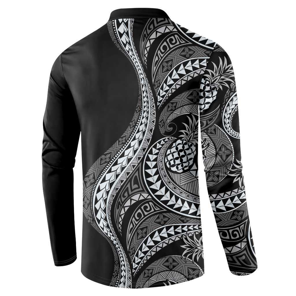 Hawaii Pineapple Gray Scale Tribal Pattern Button Sweatshirt - Polynesian Pride