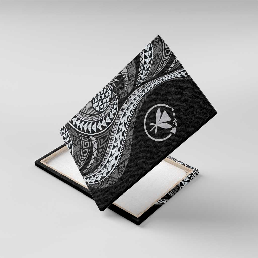 Hawaii Pineapple Gray Scale Tribal Pattern Canvas Wall Art - Polynesian Pride