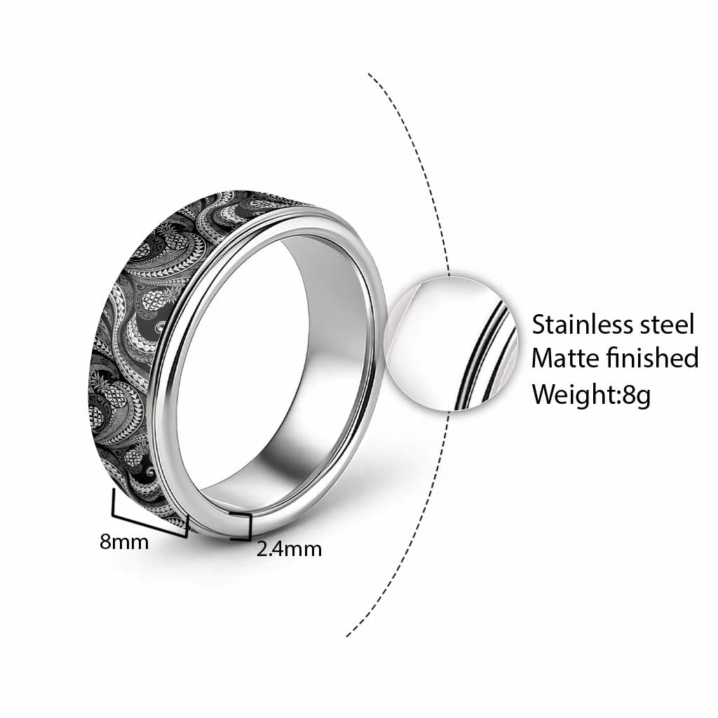 Hawaii Pineapple Gray Scale Tribal Pattern Classic Ring - Polynesian Pride