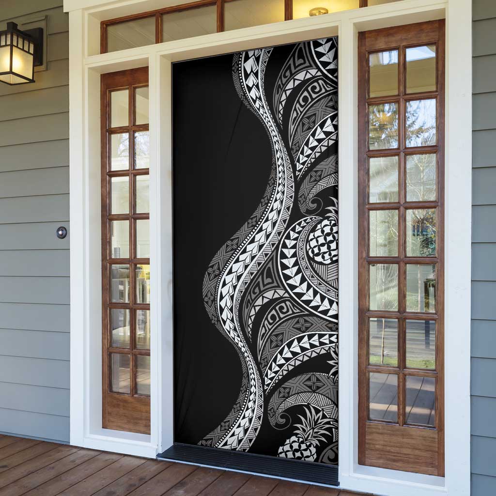 Hawaii Pineapple Gray Scale Tribal Pattern Door Cover - Polynesian Pride