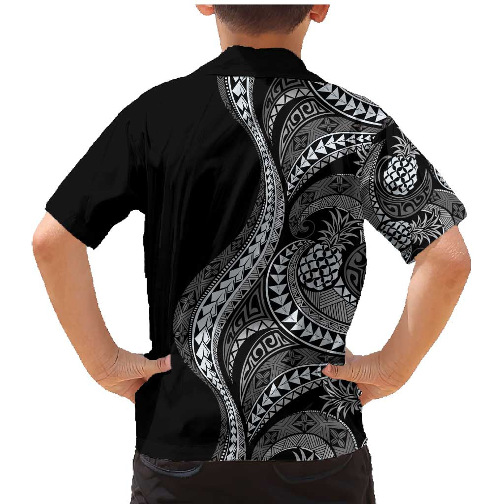 Hawaii Pineapple Gray Scale Tribal Pattern Family Matching Mermaid Dress and Hawaiian Shirt - Polynesian Pride