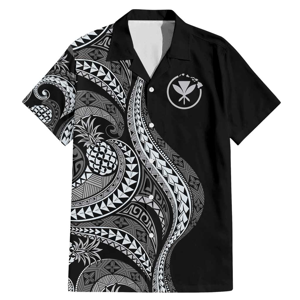 Hawaii Pineapple Gray Scale Tribal Pattern Family Matching Mermaid Dress and Hawaiian Shirt - Polynesian Pride