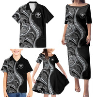 Hawaii Pineapple Gray Scale Tribal Pattern Family Matching Puletasi and Hawaiian Shirt - Polynesian Pride